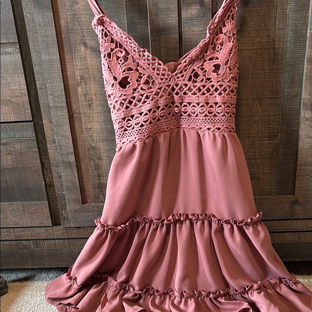 Pink Lace Tiered Dress